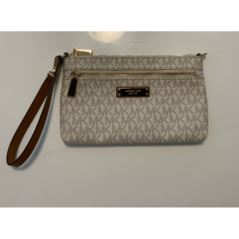 Michael Kors logo brown and beige wristlet.